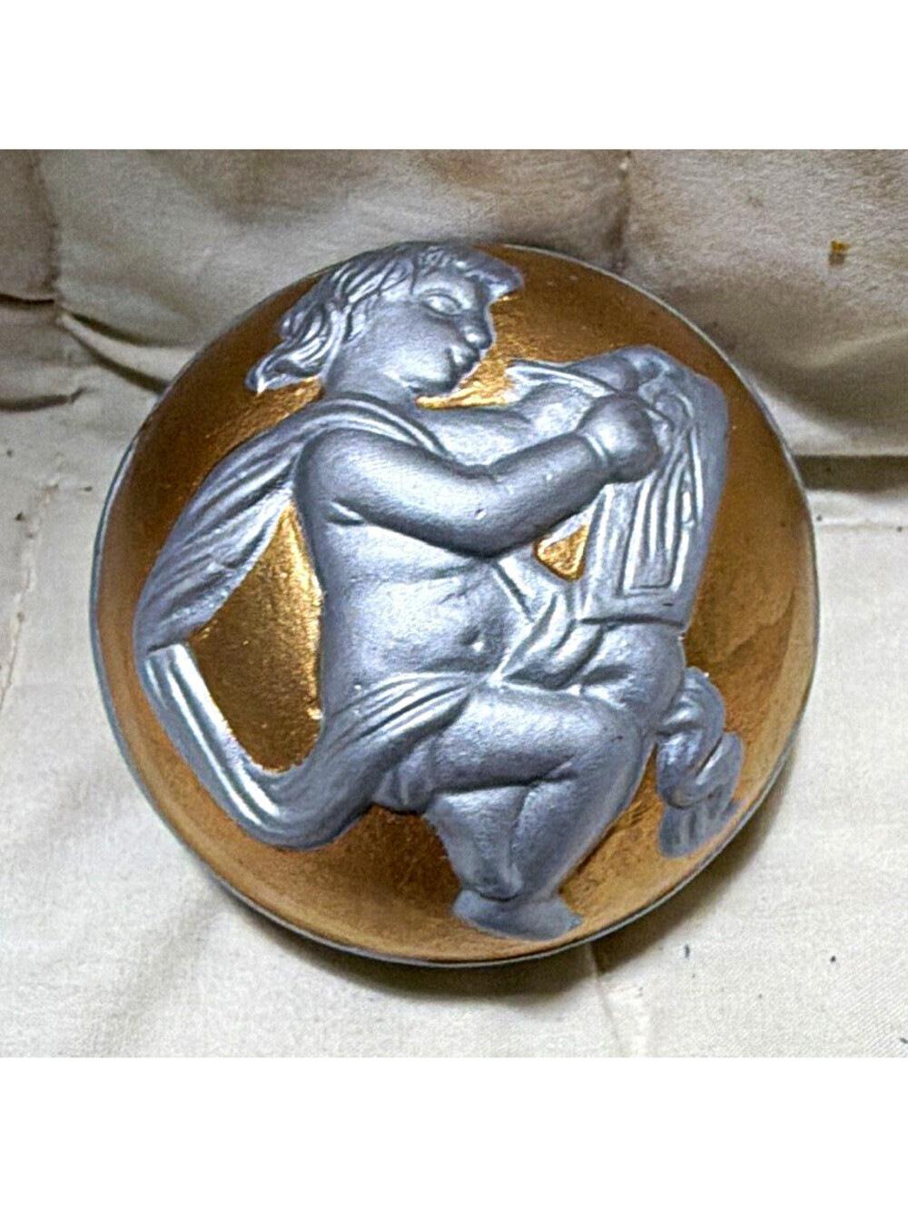 Round Gold Silver White Angel Decorative Jar Candle w/ Lid, Metallic Floral